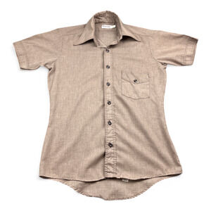 Vintage Wrangler Shirt Adult SMALL Brown Work Shirt 70s Permanent Press Cowboy